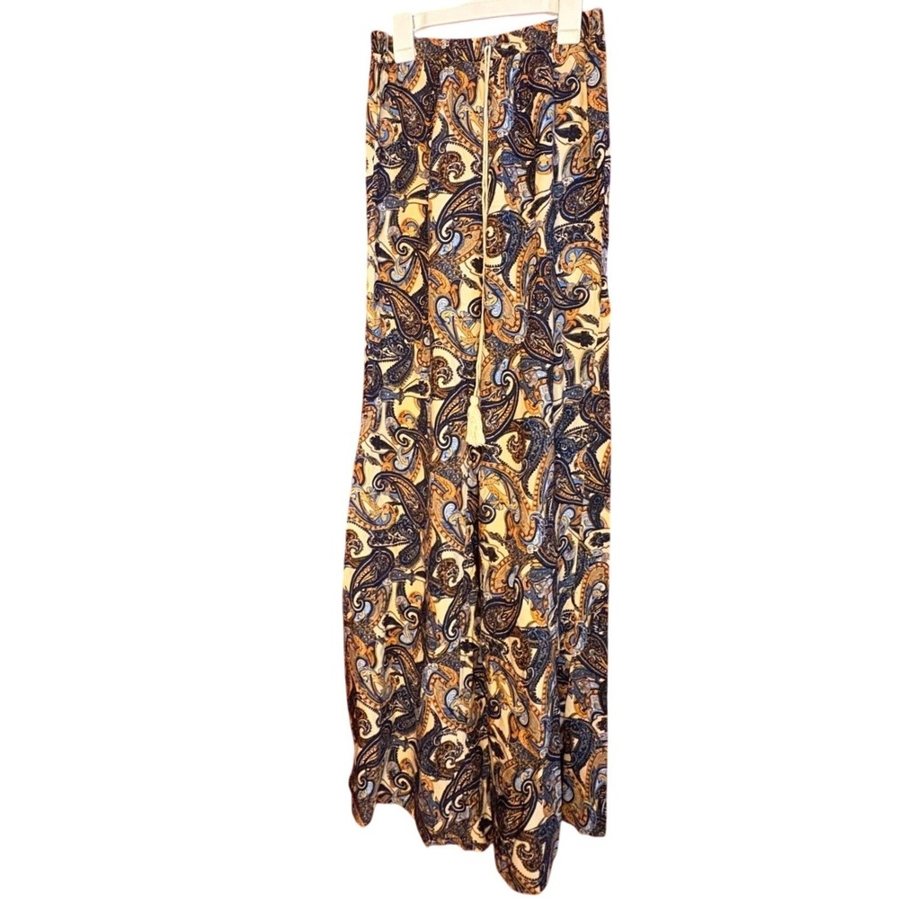 Selfie‎ Couture Trendology Navy Paisley Wide Leg Boho Tassel Pants P50036 Small